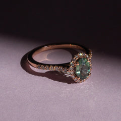 9ct Rose Gold Ladies Aqua Sapphire Halo Ring