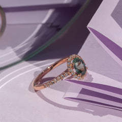 9ct Rose Gold Ladies Aqua Sapphire Halo Ring