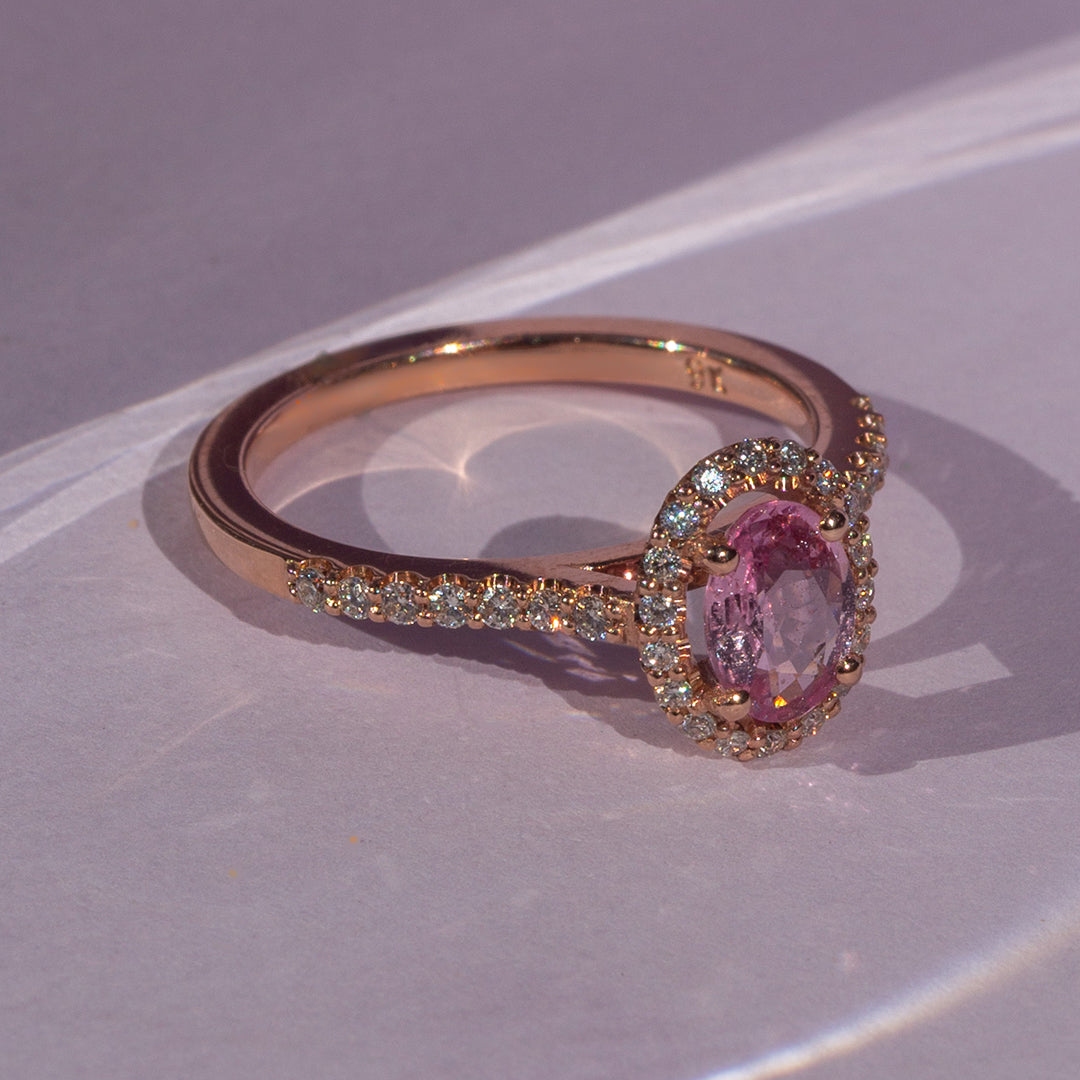 9ct Rose Gold Ladies Pink Sapphire Halo Ring The_Diamond_box_South_Africa