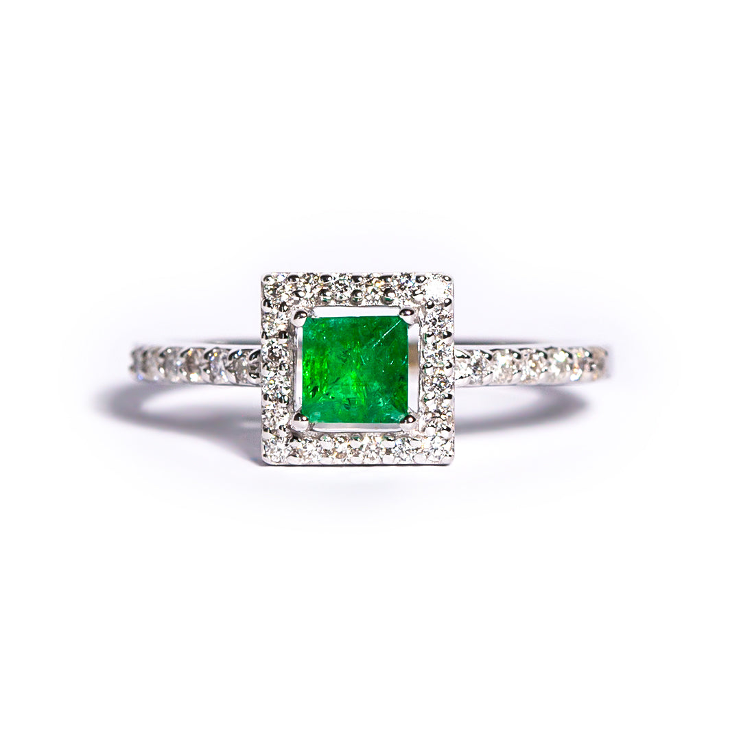 9ct White Gold Ladies Emerald and Diamond Halo Engagement Ring The_Diamond_box_South_Africa