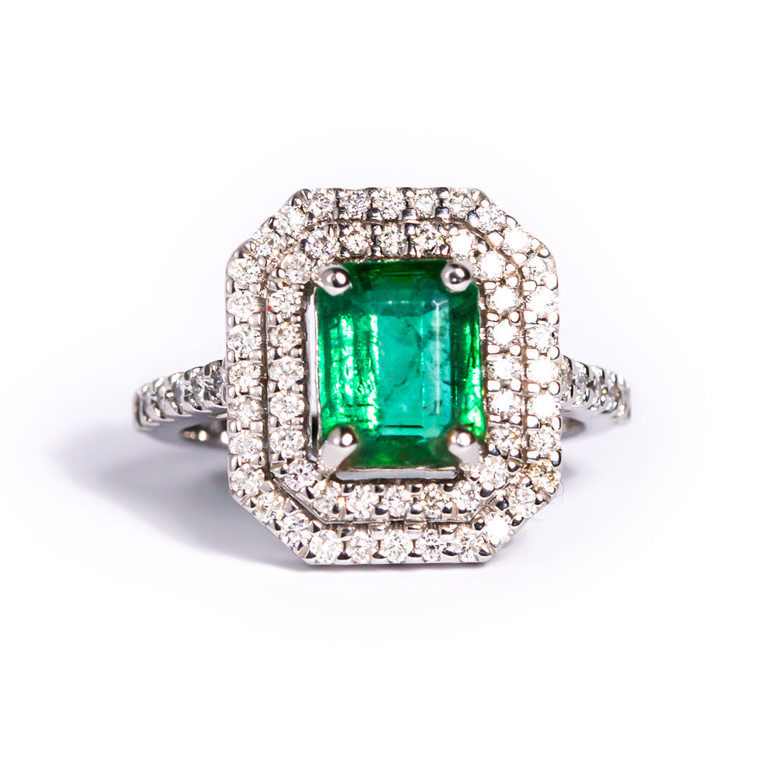 9ct White Gold Ladies Emerald and Diamond Halo Engagement Ring The_Diamond_box_South_Africa