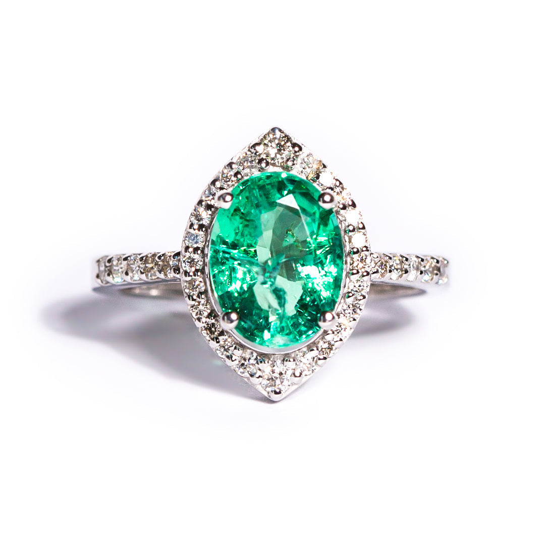 9ct White Gold Ladies Emerald and Diamond Halo Engagement Ring The_Diamond_box_South_Africa