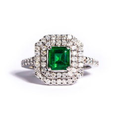 9ct White Gold Ladies Emerald and Diamond Halo Engagement Ring The_Diamond_box_South_Africa