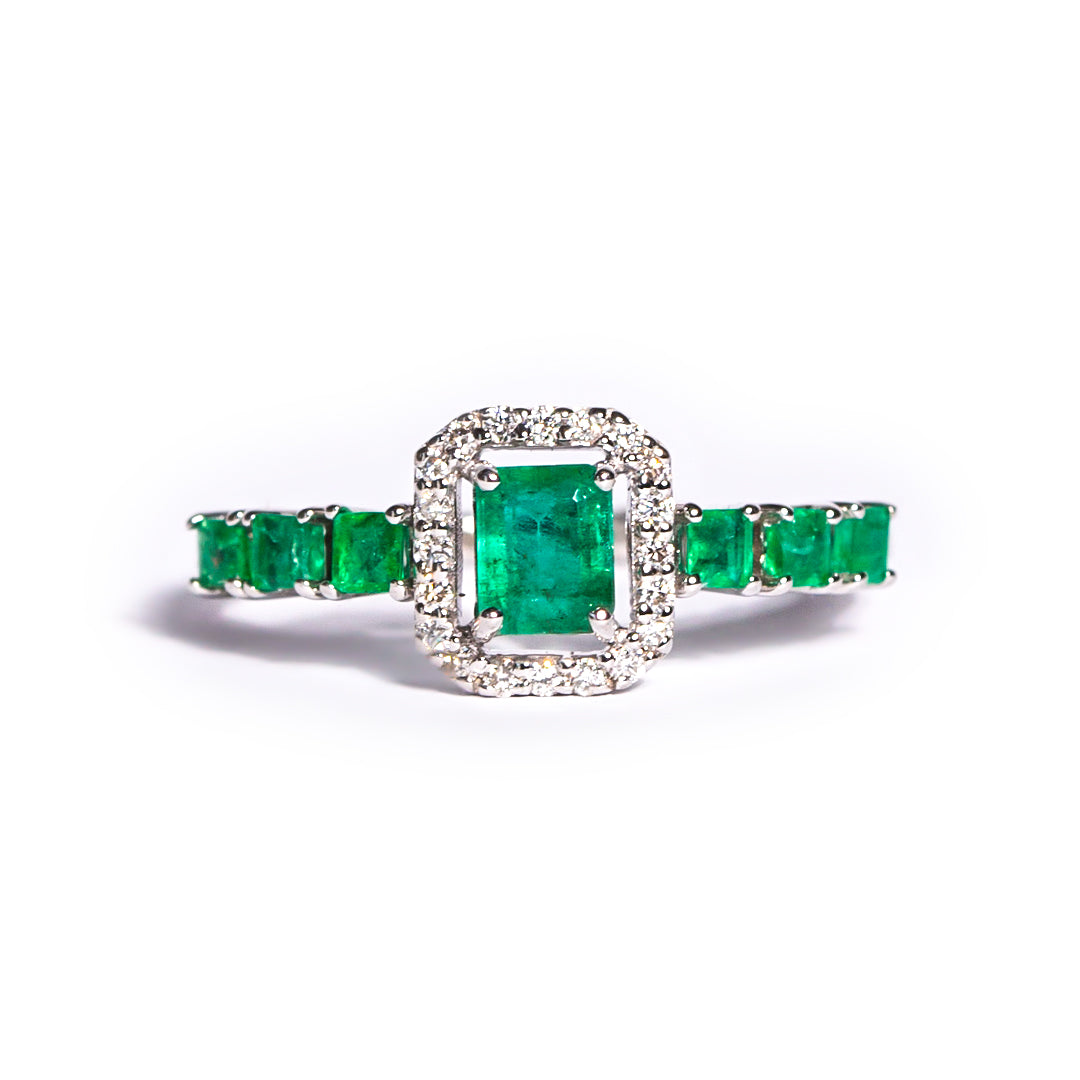 9ct White Gold Ladies Emerald and Diamond Halo Engagement Ring The_Diamond_box_South_Africa