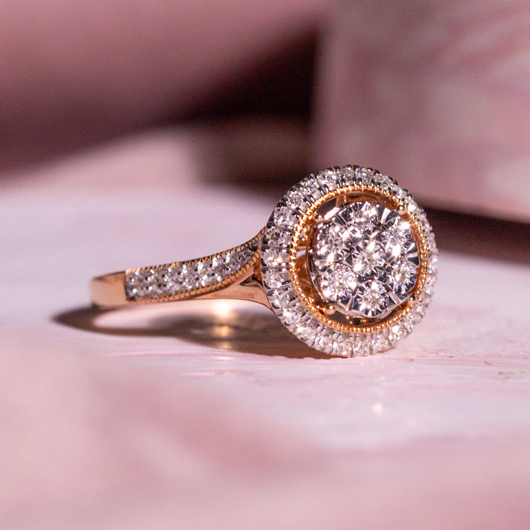 9ct Rose Gold Ladies Diamond Cluster Engagement Ring The_Diamond_box_South_Africa