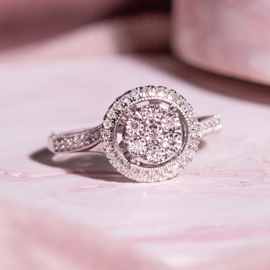 9ct White Gold Ladies Diamond Cluster Engagement Ring The_Diamond_box_South_Africa