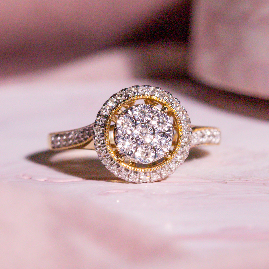 9ct Yellow Gold Ladies Diamond Cluster Engagement Ring The_Diamond_box_South_Africa