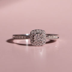 9ct White Gold Ladies Diamond Cluster Engagement Ring