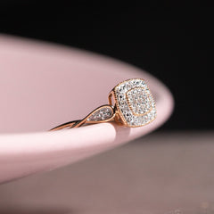 9ct Rose Gold Ladies Diamond Cluster Engagement Ring