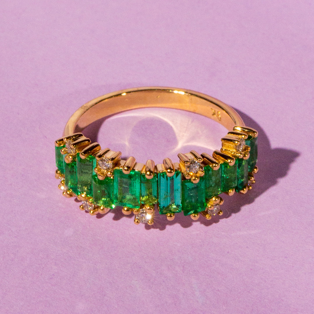 18ct Yellow Gold Ladies Baguette cut Emerald and Diamond Band The_Diamond_box_South_Africa