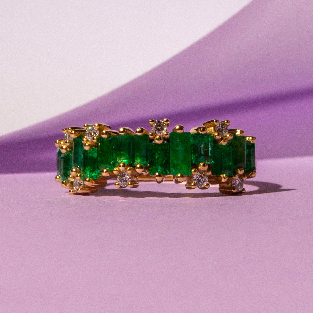 9ct Yellow Gold Ladies Baguette cut Emerald and Diamond Band The_Diamond_box_South_Africa