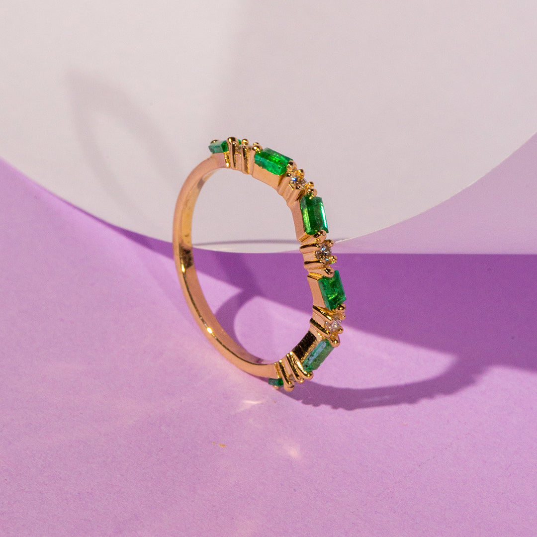 9ct Yellow Gold Ladies baguette Emerald and Diamond Band The_Diamond_box_South_Africa
