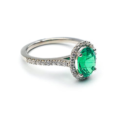 9ct White Gold Ladies 1ct Oval Hydro Thermal Emerald Halo Engagement Ring