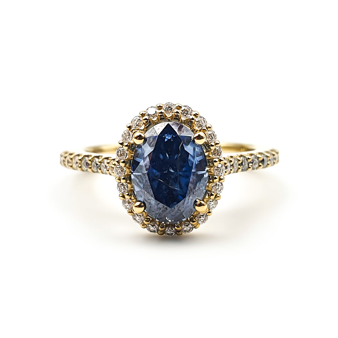9ct Yellow Gold Ladies 1.50ct Blue Moissanite Halo Engagement Ring The_Diamond_box_South_Africa