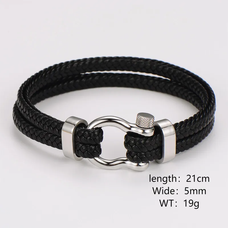 Double Layered Mens Leather Bracelet With Metal Buckle Detail.