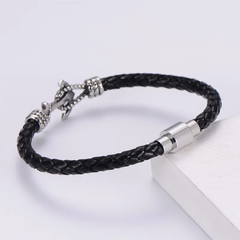 Mens  Leather Rope Bracelet With Nautical Detail In Black