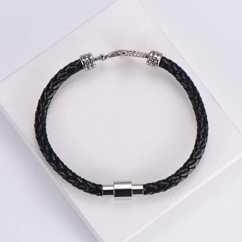 Mens  Leather Rope Bracelet With Nautical Detail In Black