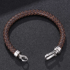 Mens Leather Rope Bracelet With Buckle Detail In Brown