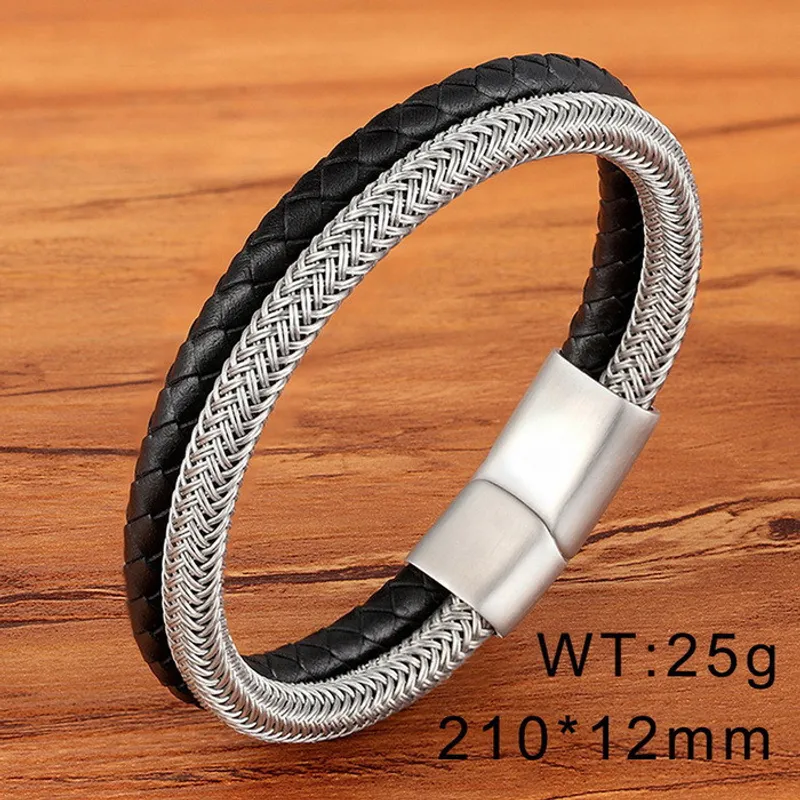 Mens Stainless Steel And Leather Combo Bracelet