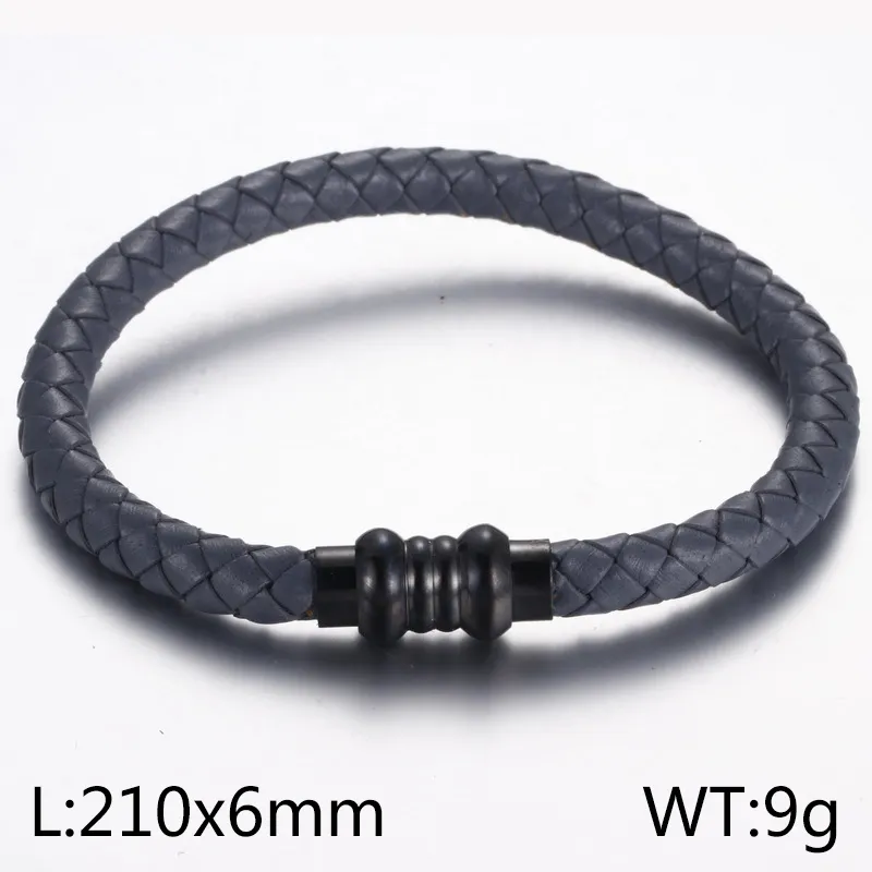 Leather Rope Mens Bracelet In Grey