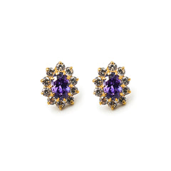 9ct Yellow Gold Ladies Created Amethyst Stud Earrings