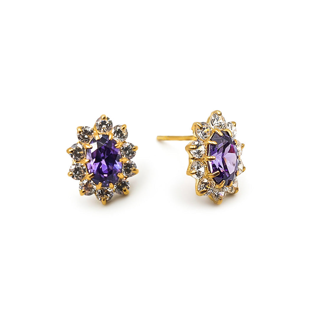 9ct Yellow Gold Ladies Created Amethyst Stud Earrings