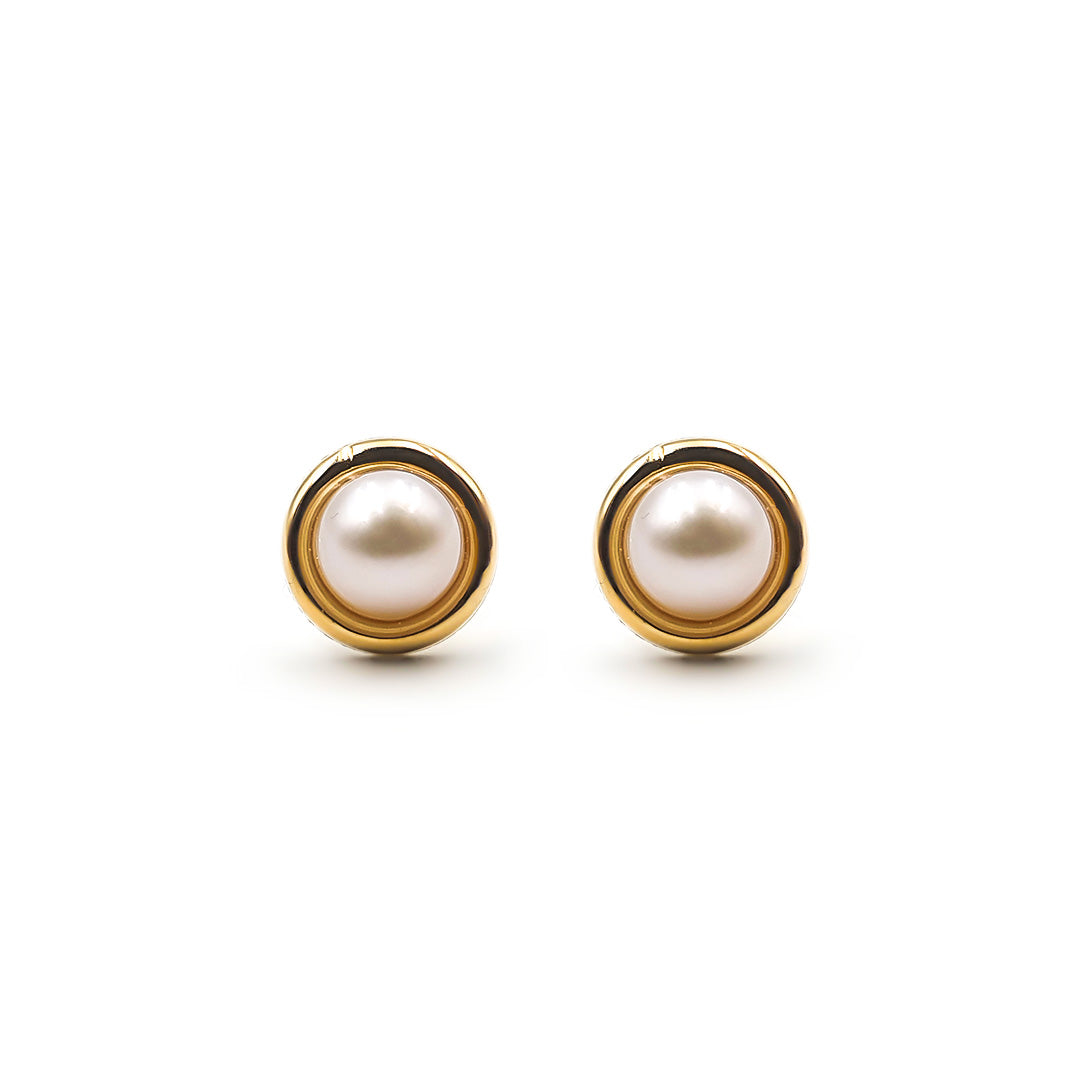 9ct Yellow Gold Ladies Pearl Stud Earrings