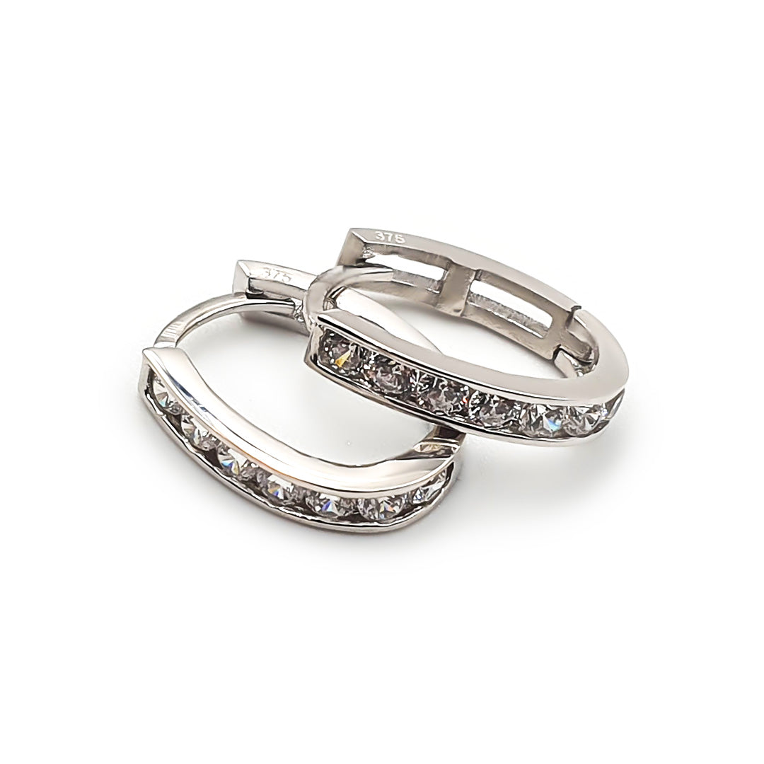 9K Gold Filled Victorian Crystal Hoop Earrings – Black & White – Ladies Vintage Style
