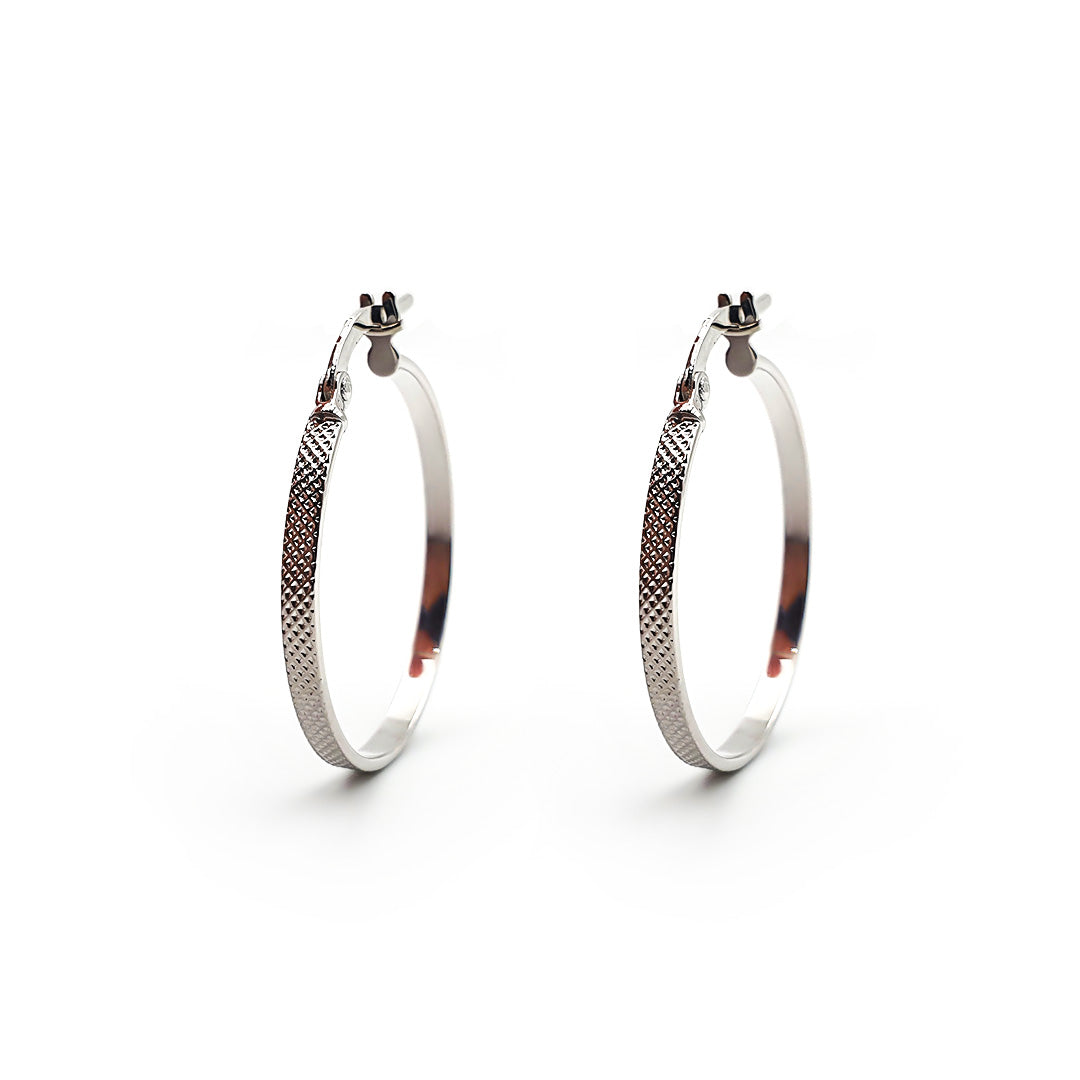 9ct White Gold Ladies Hoop Earrings - 23mm