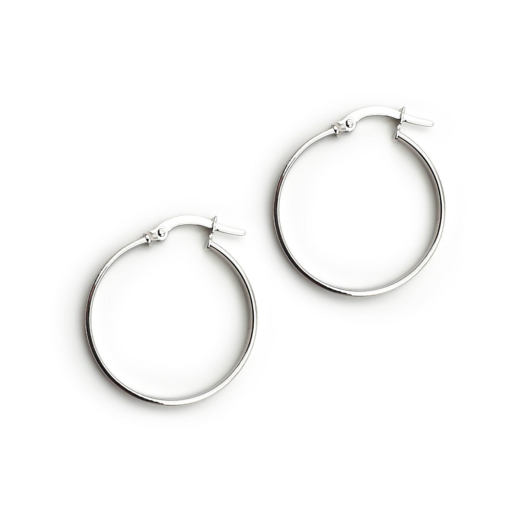 9ct White Gold Ladies Hoop Earrings - 23mm