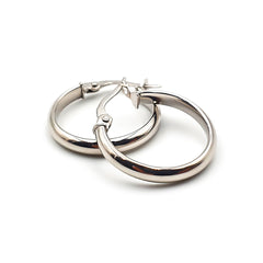 9ct White Gold Ladies Hoop Earrings - 18mm