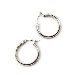 9ct White Gold Ladies Hoop Earrings - 18mm