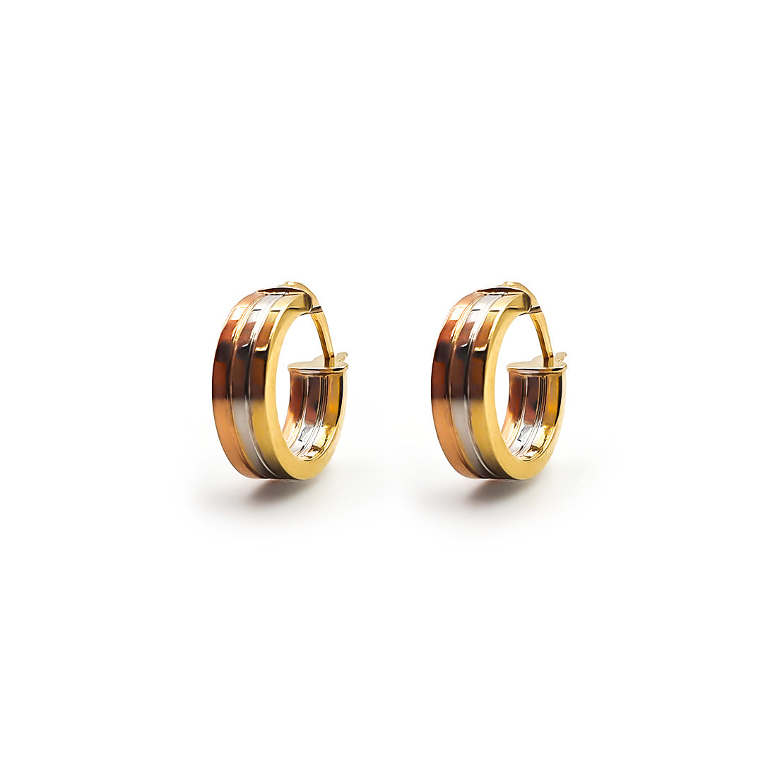 9ct Three-Toned Gold Ladies Hoop Earrings