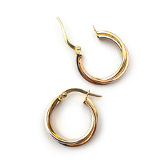 9ct Three-Toned Gold Ladies Hoop Earrings