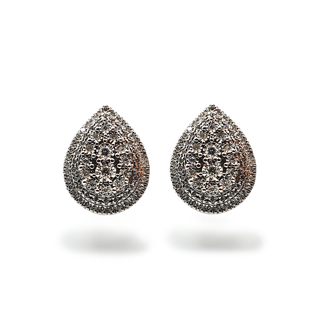 9ct White Gold Ladies Diamond cluster pear Stud Earrings