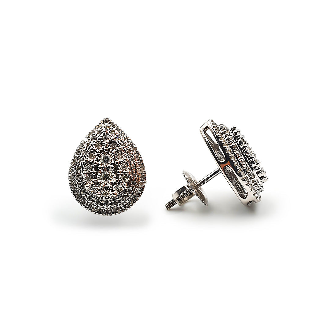 9ct White Gold Ladies Diamond cluster pear Stud Earrings