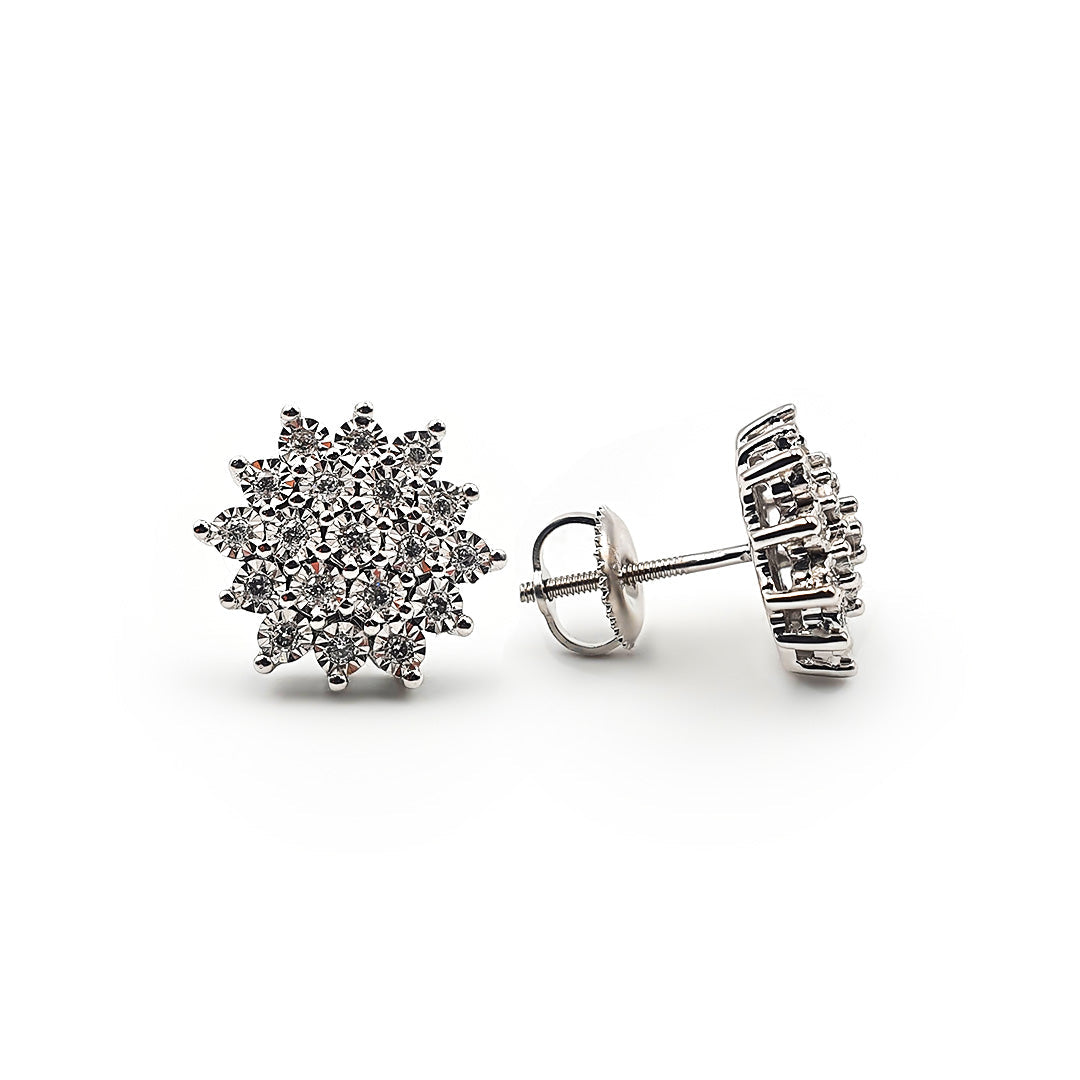 9ct White Gold Ladies Diamond Stud Earrings