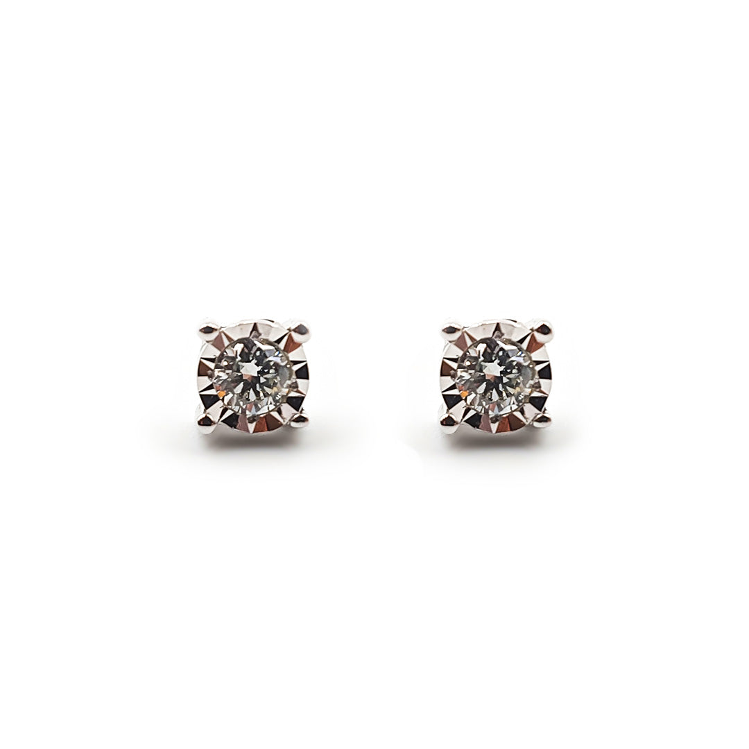 9ct White Gold Ladies Diamond Classic Stud Earrings