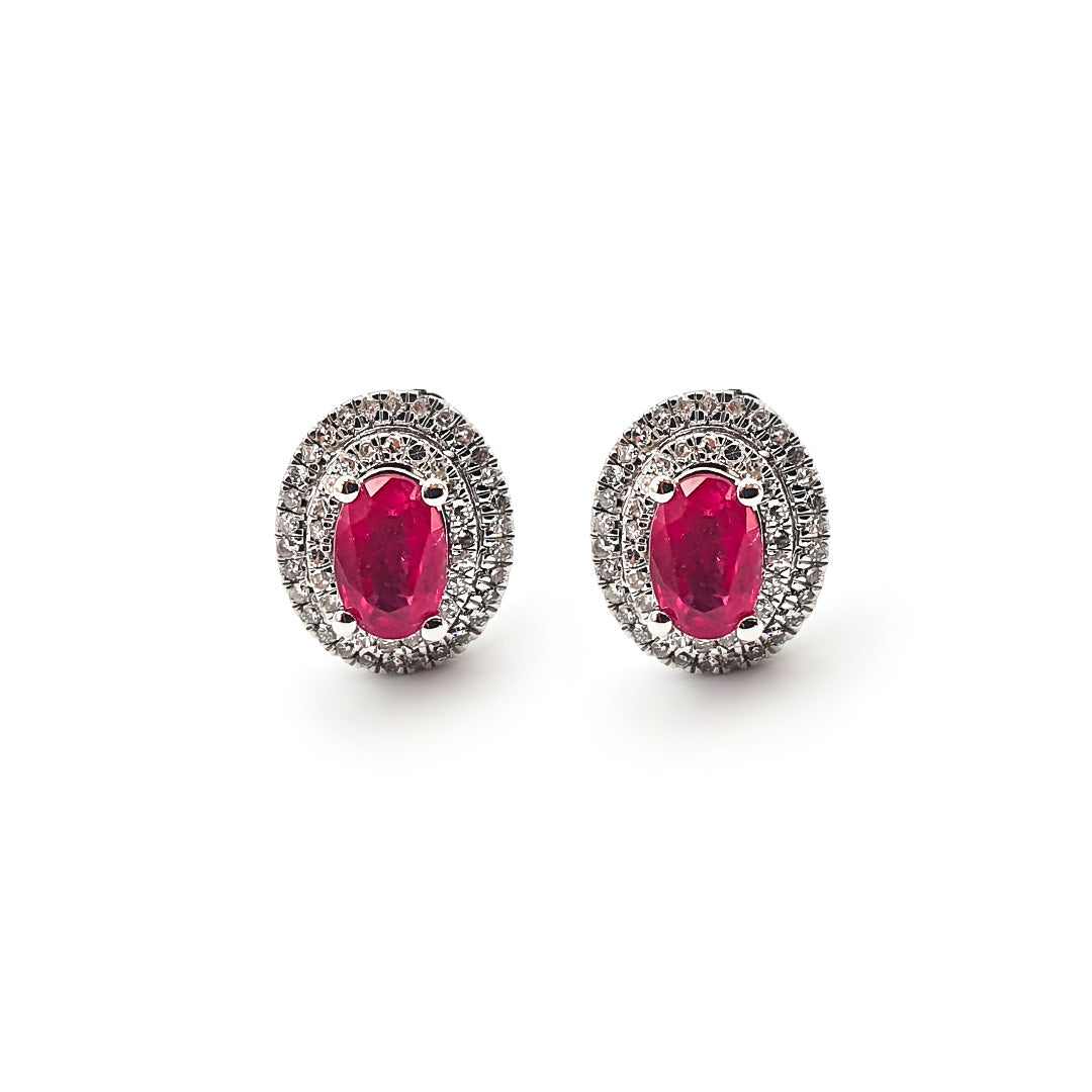 9ct White Gold Ladies Diamond and Ruby Stud Earrings