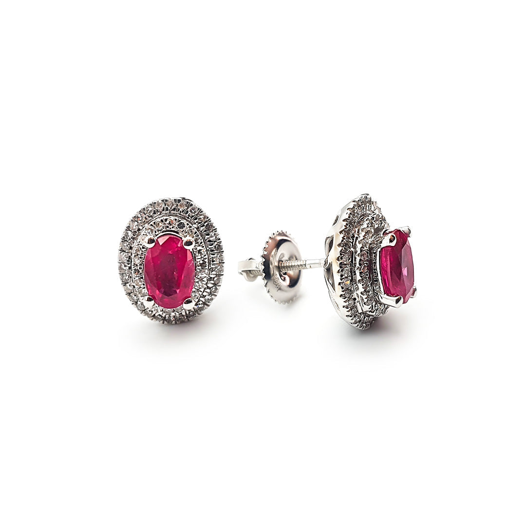 9ct White Gold Ladies Diamond and Ruby Stud Earrings