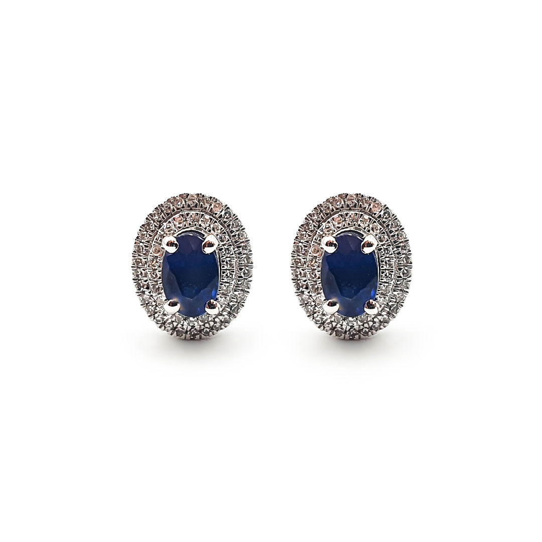 9ct White Gold Ladies Diamond and Sapphire Stud Earrings