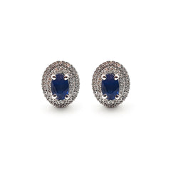 9ct White Gold Ladies Diamond and Sapphire Stud Earrings