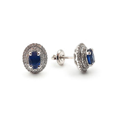 9ct White Gold Ladies Diamond and Sapphire Stud Earrings