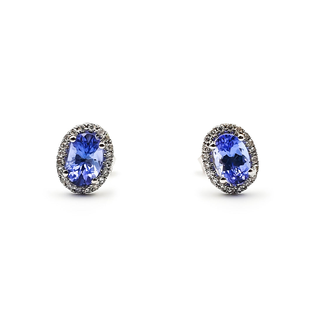 9ct White Gold Ladies Tanzanite and Diamond Earrings