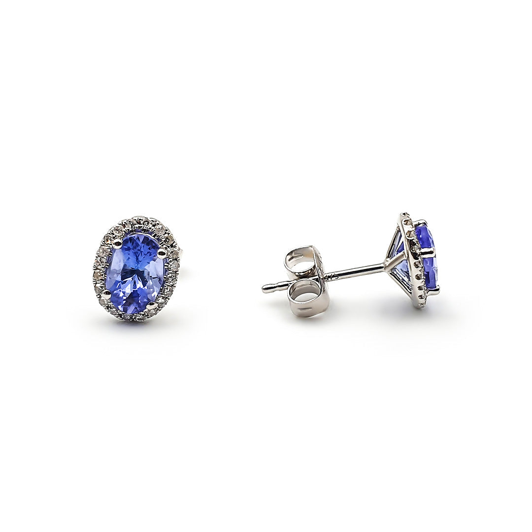 9ct White Gold Ladies Tanzanite and Diamond Earrings