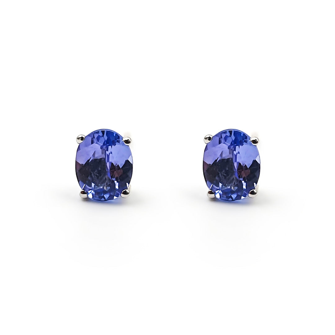 9ct White Gold Ladies Tanzanite Solitaire Stud Earrings