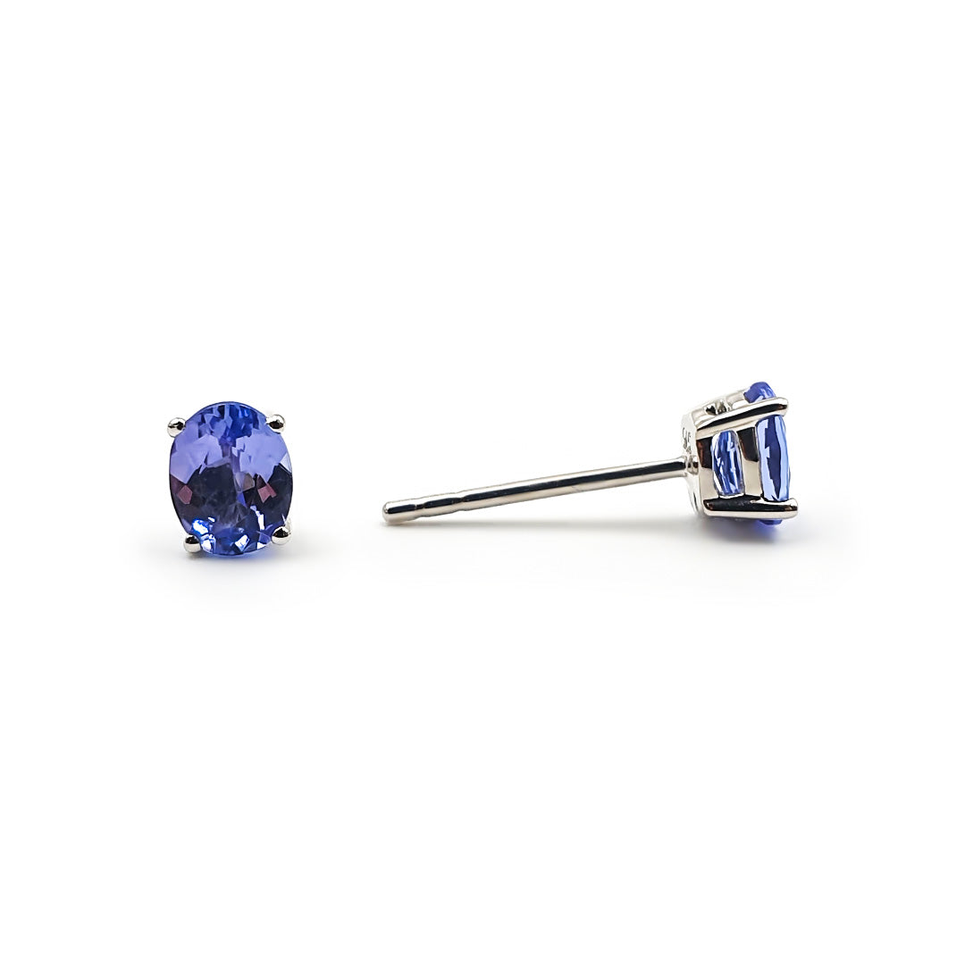 9ct White Gold Ladies Tanzanite Solitaire Stud Earrings