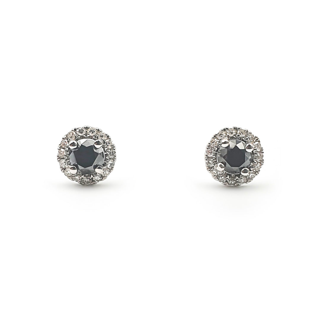 9ct White Gold Ladies Black Diamond Halo Stud Earring