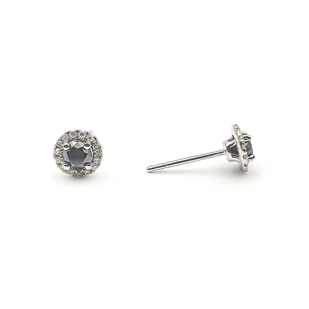9ct White Gold Ladies Black Diamond Halo Stud Earring