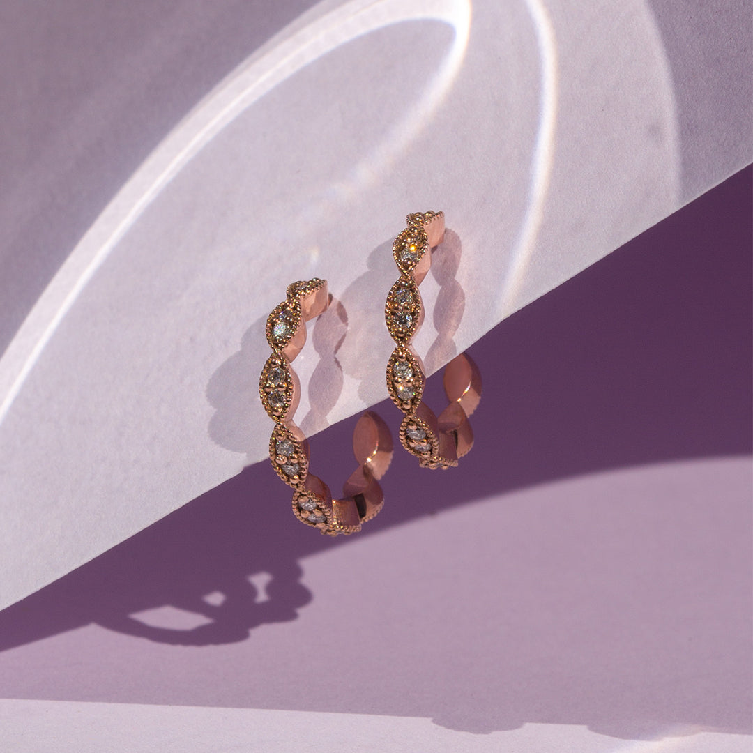9ct Rose Gold Ladies Diamond Hoop Earrings